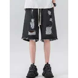 StyleCast Men Solid Washed Loose Fit Denim Shorts-picture-28