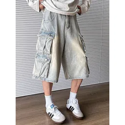 StyleCast Men Washed Loose Fit Below Knee Cargo Denim Shorts-picture-32