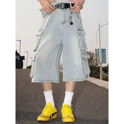 StyleCast Men Washed Loose Fit Denim Cargo Shorts-picture-24