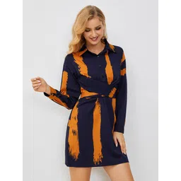 StyleCast Navy Blue & Orange Abstract Printed Shirt Mini Dress-picture-15