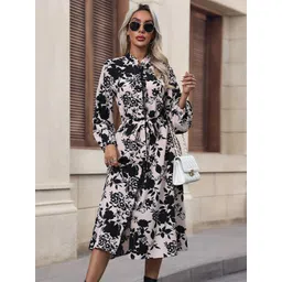 StyleCast Off White & Black Floral Printed Shirt Midi Dress-picture-20
