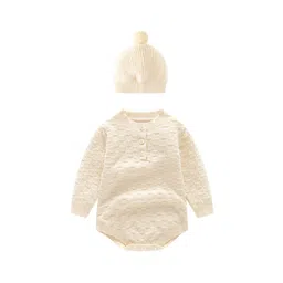 StyleCast Off White Infant Kids Knitted Cotton Rompers With Beanie-picture-16