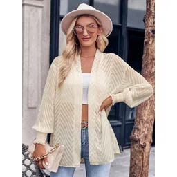 StyleCast Off White Self Design Open Front Shrug-picture-28