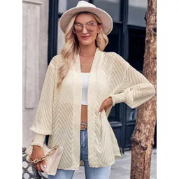 StyleCast Off White Self Design Open Front Shrug-picture-22