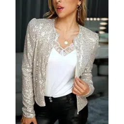 StyleCast Off White Sequinned Embellished Long Sleeves Tailored Jacket-picture-10