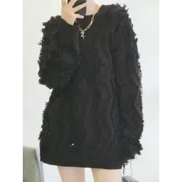 StyleCast Oversized Textured Shaggy Fringed Pullover Sweater-picture-13