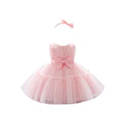 StyleCast Pink Girls Round Neck Bow Fit & Flare Midi Dress-picture-30