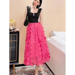 StyleCast Pink Self Design Flared Skirts-picture-17