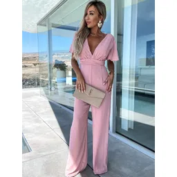 StyleCast Pink V-neck Flared Sleeves Basic Jumpsuit-picture-11
