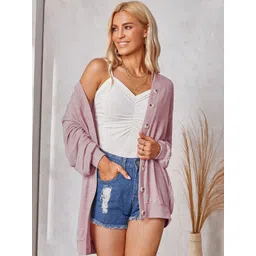 StyleCast Pink V-Neck Longline Front-Open Sweater image 2