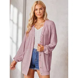 StyleCast Pink V-Neck Longline Front-Open Sweater image 4
