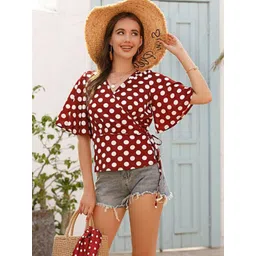 StyleCast Polka Dot Print Flared Sleeve Top-picture-31