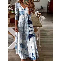 StyleCast Print V-Neck Three-Quarter Sleeves A-Line Maxi Dress-picture-15