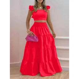 StyleCast Red Square Neck Top with Skirt-image-45