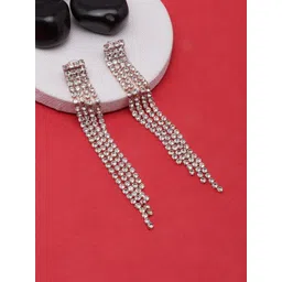 StyleCast Rose Gold-Plated Rhinestone Studded Tasselled Square Shaped Drop Earrings-picture-29