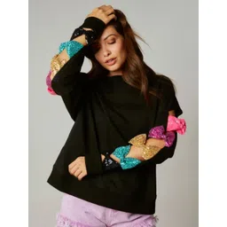 StyleCast Self Design Round Neck Embellished Pullover Sweater-picture-21