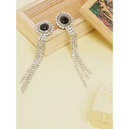 StyleCast Silver-Plated Cubic Zirconia Studded Tasselled Circular Drop Earrings-picture-24