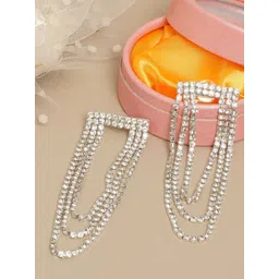 StyleCast Silver-Plated Cubic Zirconia Studded Tasselled Contemporary Drop Earrings-picture-12