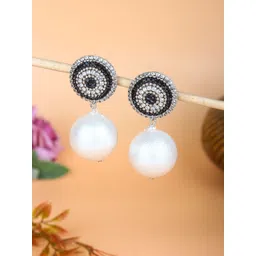 StyleCast Silver-Plated Rhinestone Studded & Artificial Beaded Spherical Drop Earrings-picture-16