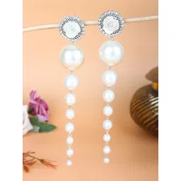 StyleCast Silver Plated Rhinestone Studded & Beaded Contemporary Drop Earrings-picture-25