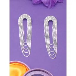 StyleCast Silver-Plated Rhinestone Studded Chain Contemporary Drop Earrings-picture-27