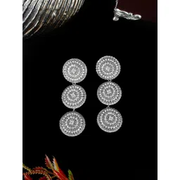 StyleCast Silver-Plated Rhinestone Studded Circular Drop Earrings image 1