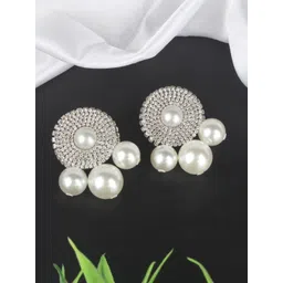 StyleCast Silver-Plated Rhinestone Studded Circular Shaped Drop Earrings-picture-11