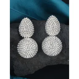 StyleCast Silver-Plated Rhinestone Studded Circular Shaped Drop Earrings-picture-12