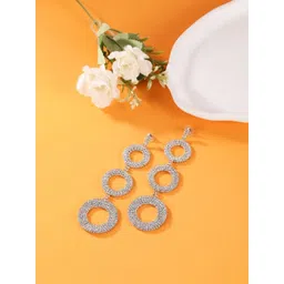 StyleCast Silver-Plated Rhinestone Studded Circular Shaped Drop Earrings-picture-14