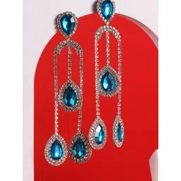StyleCast Silver Plated Rhinestone Studded Contemporary Drop Earrings-picture-34