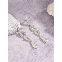 StyleCast Silver-Plated Rhinestone Studded Contemporary Shaped Drop Earrings-picture-39