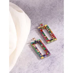 StyleCast Silver-Plated Rhinestone Studded Geometric Drop Earrings-picture-37