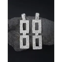 StyleCast Silver Plated Rhinestone Studded Geometric Shaped Drop Earrings-picture-30