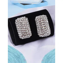 StyleCast Silver-Plated Rhinestone Studded Square Shaped Studs-picture-35