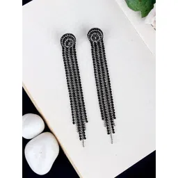 StyleCast Silver-Plated Rhinestone Studded Tasselled Circular Drop Earrings-picture-17