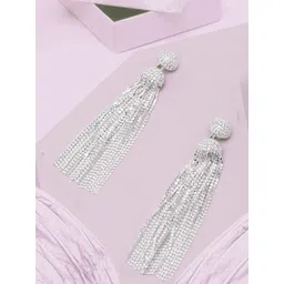 StyleCast Silver-Plated Rhinestone Studded Tasselled Circular Drop Earrings-picture-16