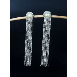 StyleCast Silver-Plated Rhinestone Studded Tasselled Circular Shaped Drop Earrings-picture-30