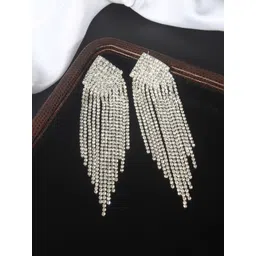 StyleCast Silver-Plated Rhinestone Studded Tasselled Contemporary Drop Earrings-picture-36