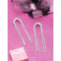 StyleCast Silver Plated Rhinestone Studded Tasselled Contemporary Drop Earrings-picture-26