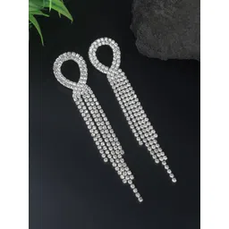 StyleCast Silver-Plated Rhinestone Studded Tasselled Teardrop Shaped Drop Earrings-picture-33