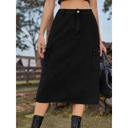 StyleCast Solid Denim A-Line Midi Skirts-picture-26