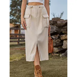 StyleCast Solid Denim A-line Midi Skirts-picture-25