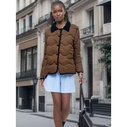 StyleCast Spread Collar Lightweight Quilted Jacket With Patchwork-picture-34