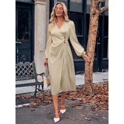 StyleCast Spread Collar Puff Sleeves A-Line Midi Dress-picture-15