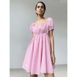 StyleCast Square Neck Puff Sleeves Cotton Fit and Flare Dress-image-30