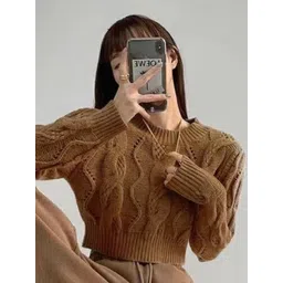 StyleCast Teen Girls Brown Self Design Crop Top-picture-13