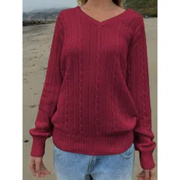 StyleCast V-Neck Cable Knit Pullover with Fuzzy Detail-picture-35