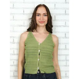 StyleCast V-Neck Self Design Sleeveless Top image 1