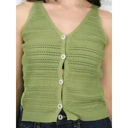 StyleCast V-Neck Self Design Sleeveless Top image 2