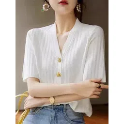 StyleCast V-Neck Self Design Top-picture-39